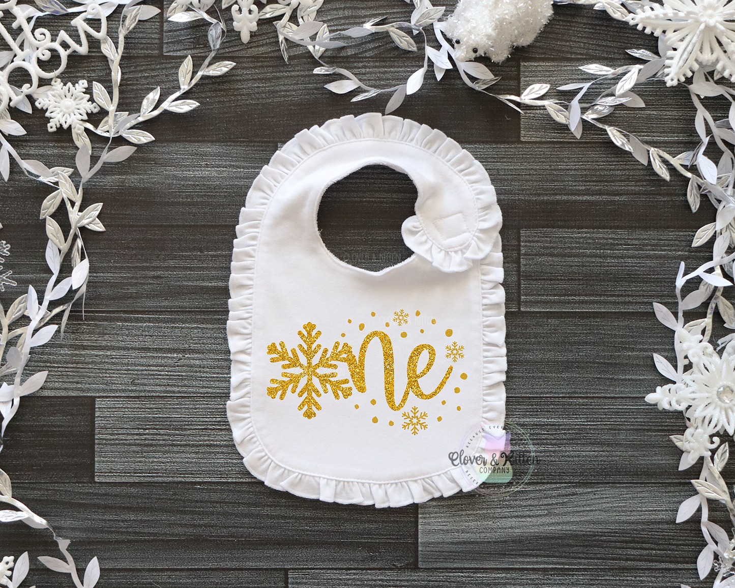 Winter First Birthday Bib, Snowflake Birthday Bib