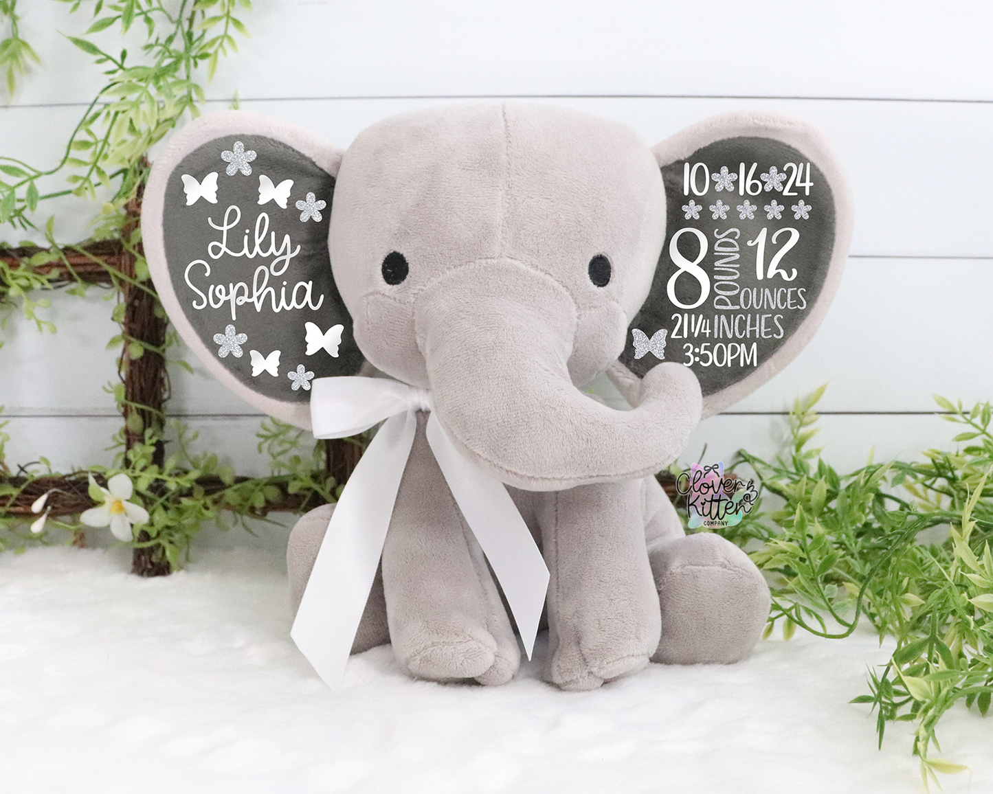 Girls Birth Stat Elephant, Personalized Elephant