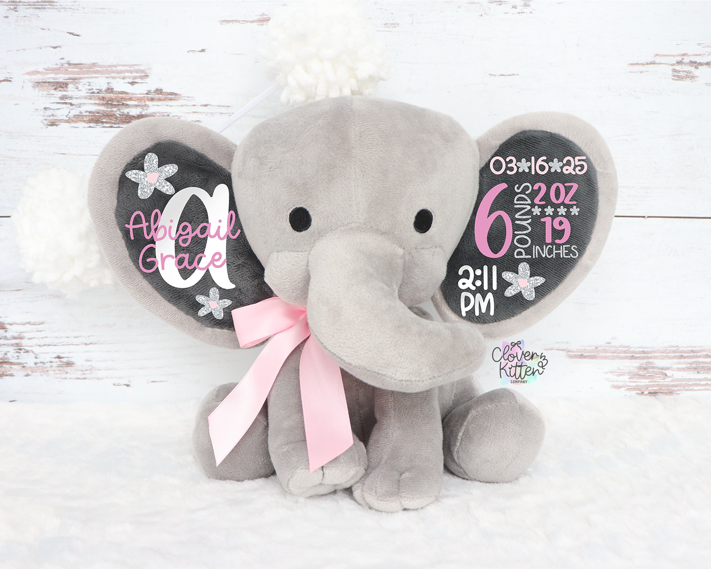 Girls Birth Stat Elephant, Personalized Elephant