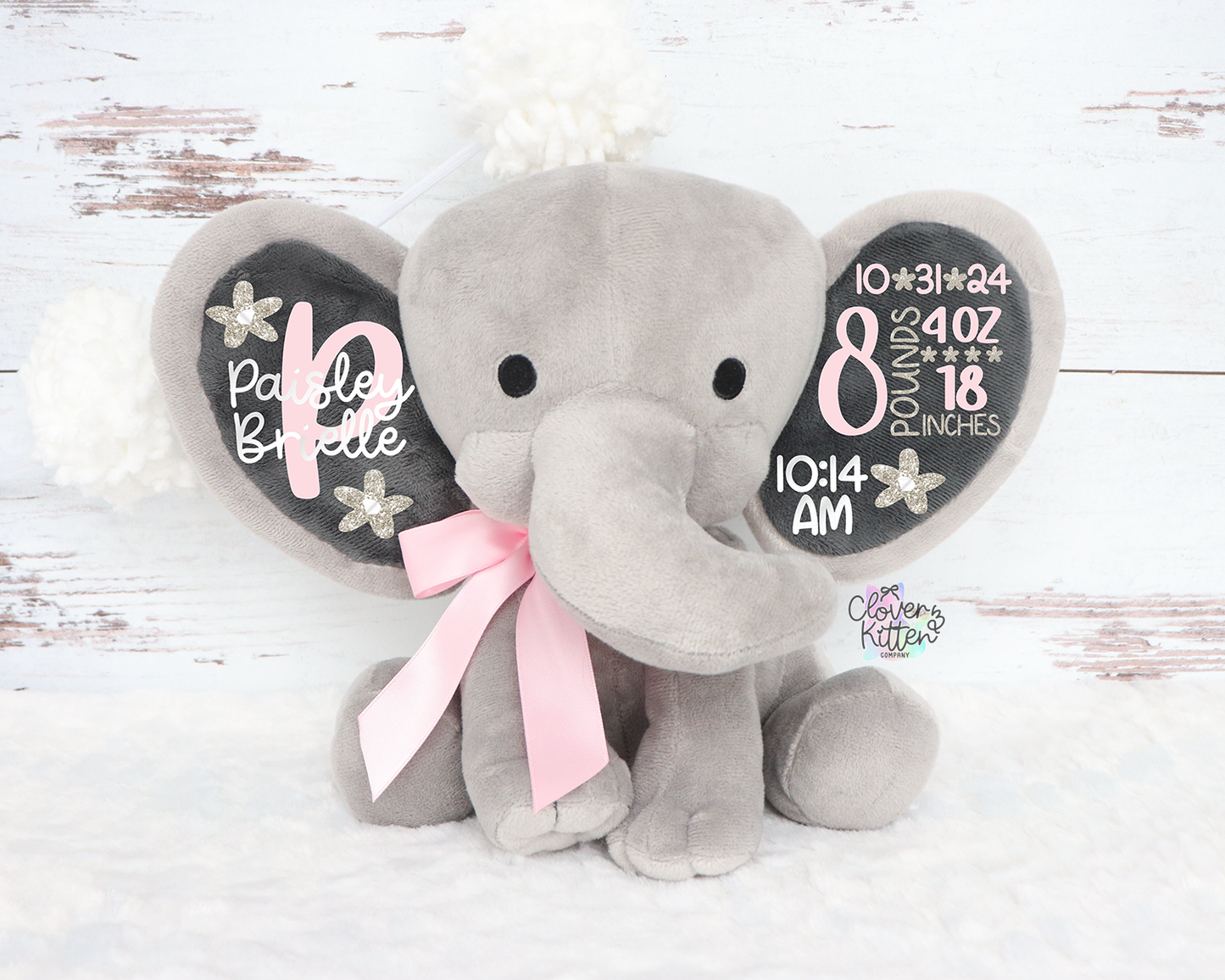 Girls Birth Stat Elephant, Personalized Elephant