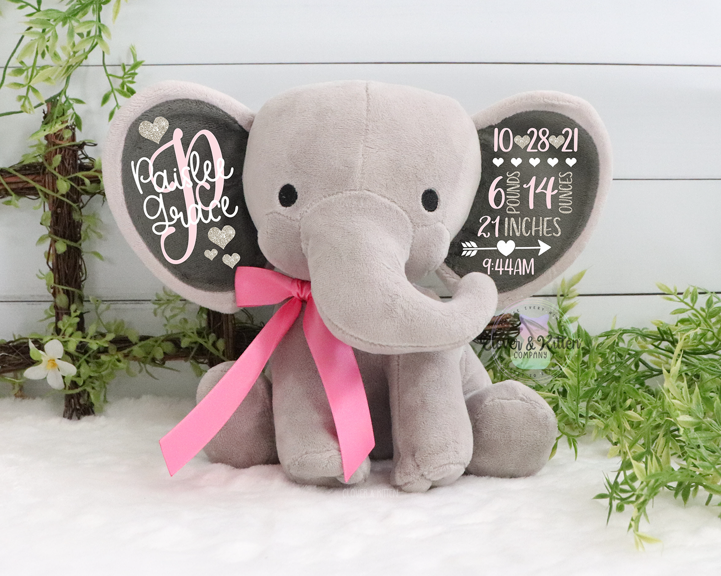 Girls Birth Stat Elephant, Personalized Elephant