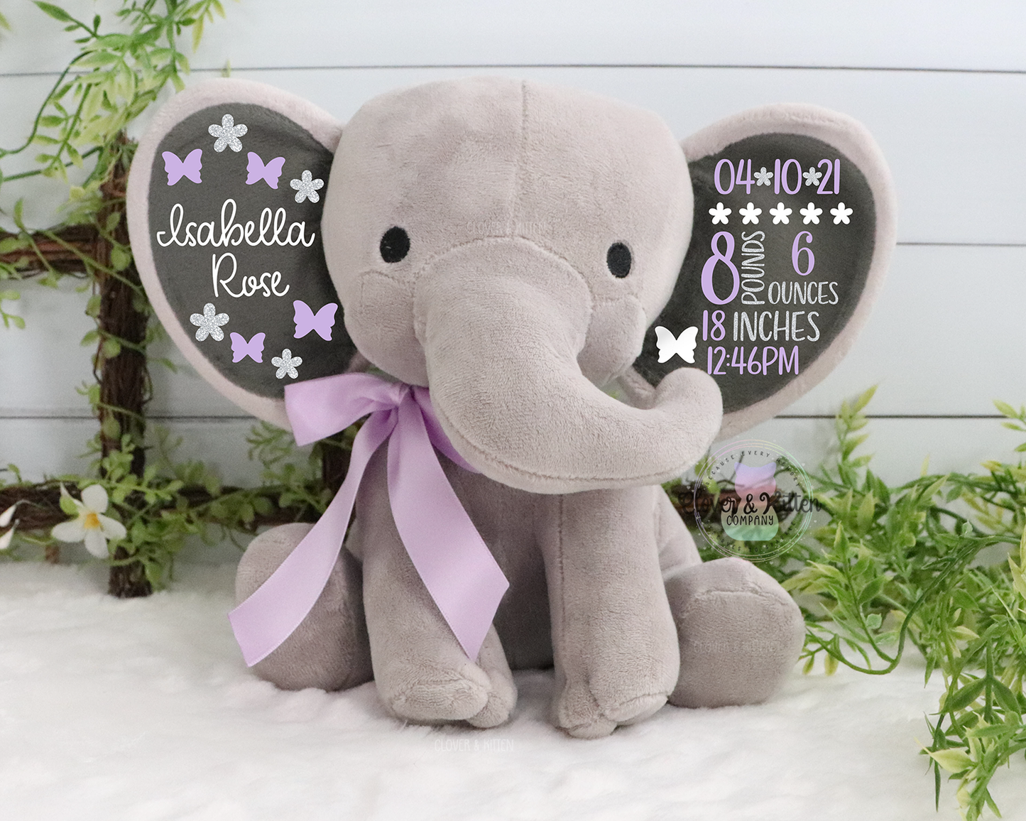 Girls Birth Stat Elephant, Personalized Elephant