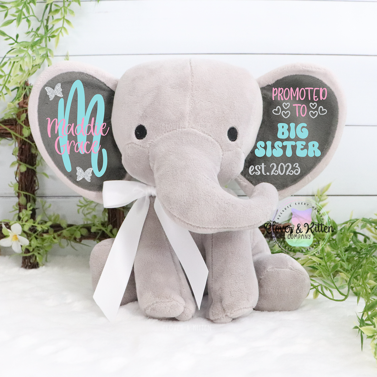 Personalized Elephant, Big Sister Elephant Plush, Promoted to Big Sis
