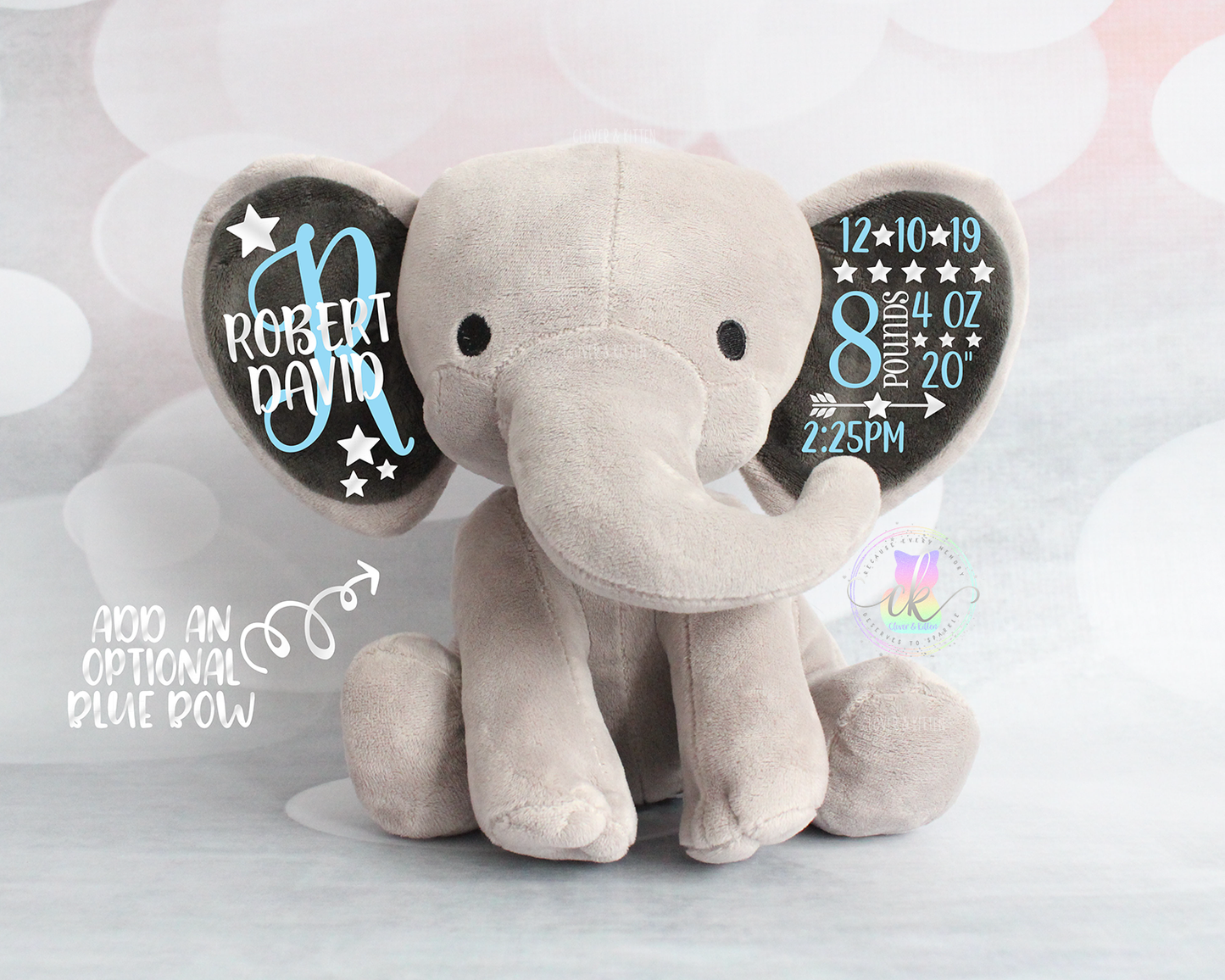 Boys Birth Stat Elephant, Personalized Elephant