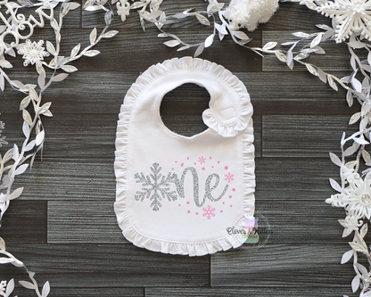 Winter First Birthday Bib, Snowflake Birthday Bib