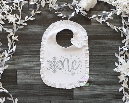 Winter First Birthday Bib, Snowflake Birthday Bib