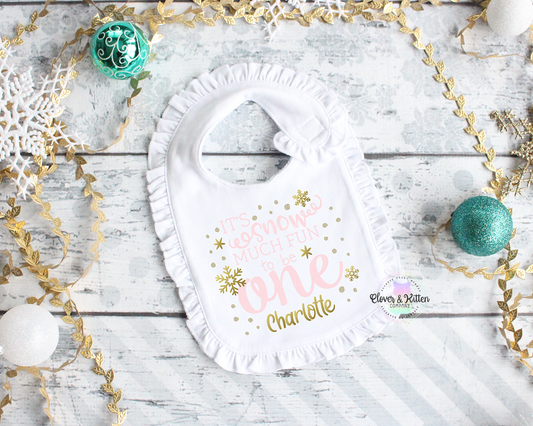 Snow Much Fun to be One Bib, Winter Birthday Bib, Snowflake First Birthday