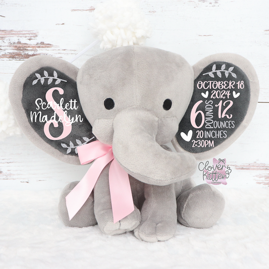 Girls Birth Stat Elephant, Personalized Elephant