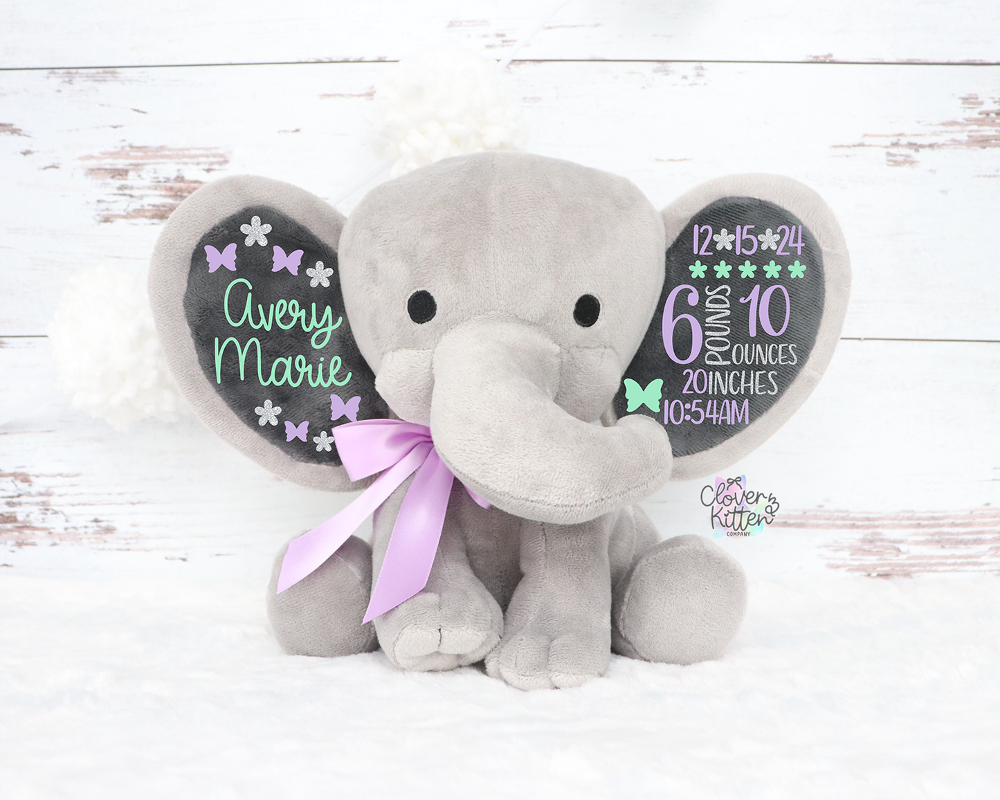 Girls Birth Stat Elephant, Personalized Elephant