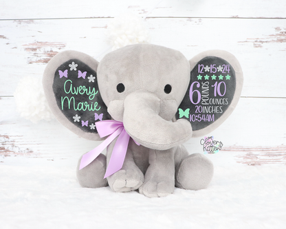 Girls Birth Stat Elephant, Personalized Elephant