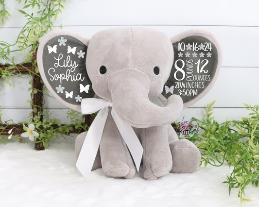 Girls Birth Stat Elephant, Personalized Elephant