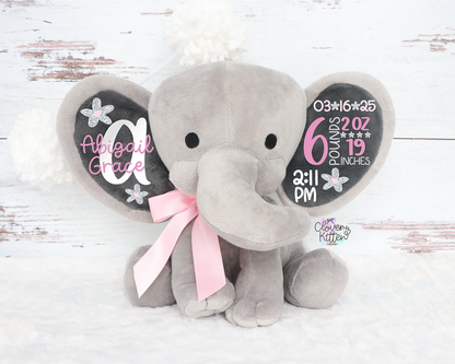 Girls Birth Stat Elephant, Personalized Elephant