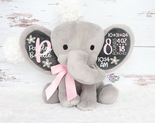 Girls Birth Stat Elephant, Personalized Elephant