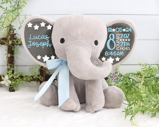 Boys Birth Stat Elephant, Personalized Elephant
