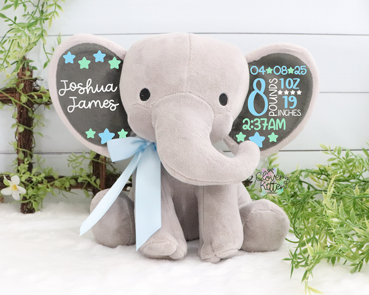 Boys Birth Stat Elephant, Personalized Elephant