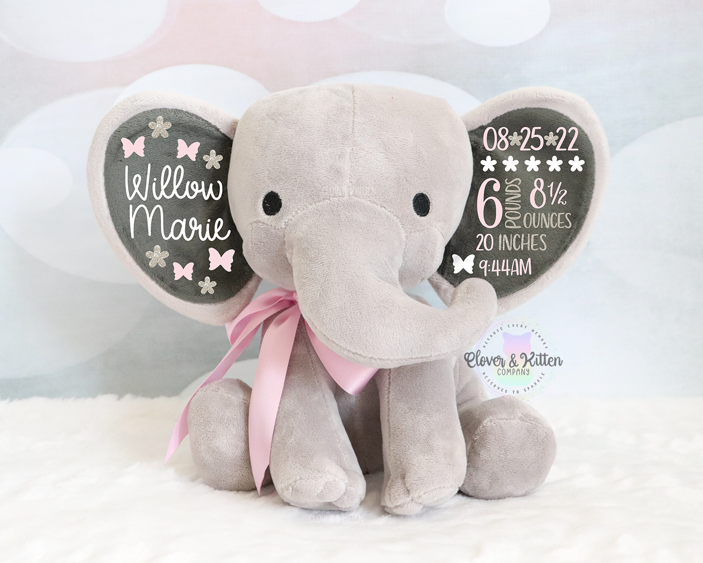 Girls Birth Stat Elephant, Personalized Elephant