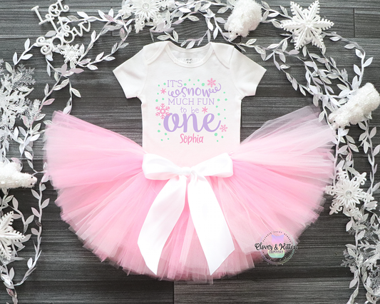 Snow Much Fun To Be One Outfit, Winter First Birthday Outfit, Snowflake Birthday, Pink Gold