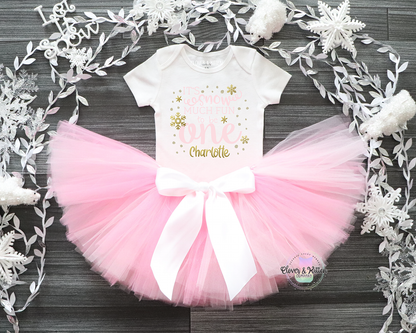 Snow Much Fun To Be One Outfit, Winter First Birthday Outfit, Snowflake Birthday, Pink Gold