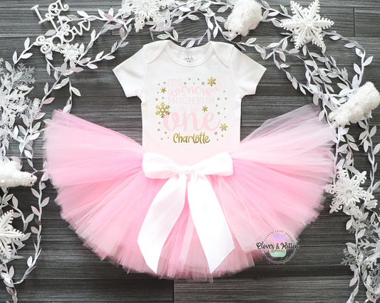 Snow Much Fun To Be One Outfit, Winter First Birthday Outfit, Snowflake Birthday, Pink Gold