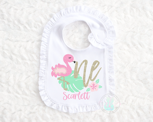 Flamingo First Birthday Bib