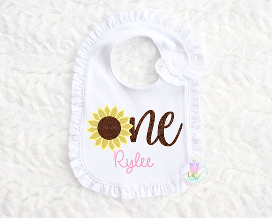 Sunflower First Birthday, Sunflower Bib, Girls First Birthday, Fall Birthday