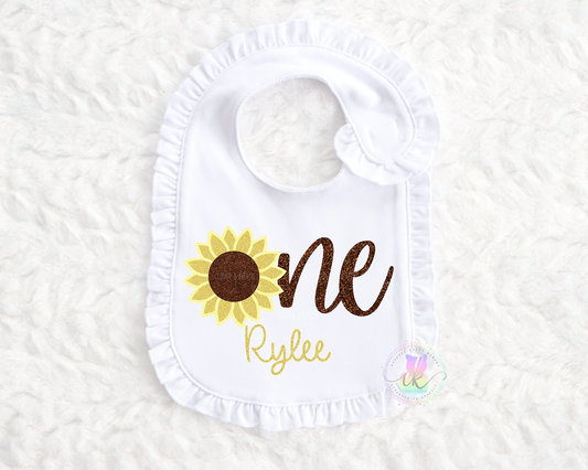 Sunflower First Birthday, Sunflower Bib, Girls First Birthday, Fall Birthday