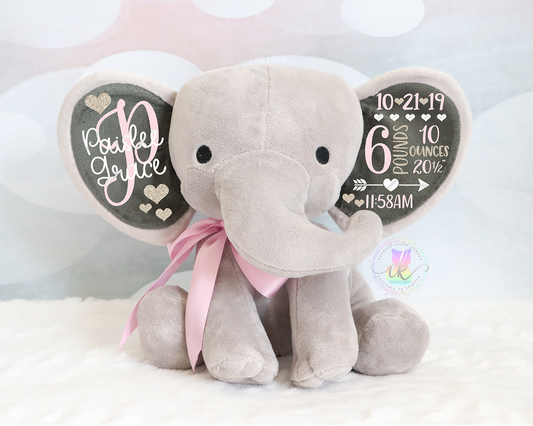 Girls Birth Stat Elephant, Personalized Elephant